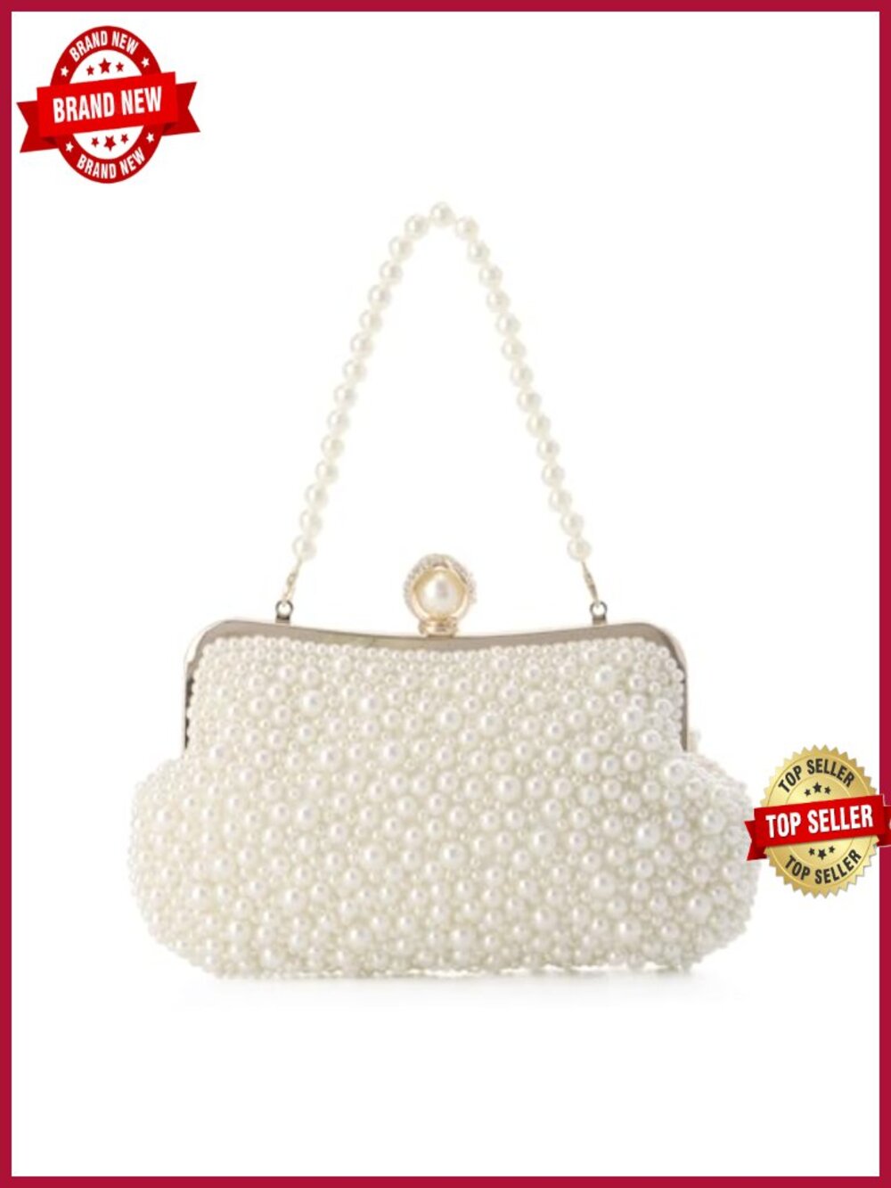 Beaded Pearl Clutch Evening Handbag with Chain for Wedding Prom Party
